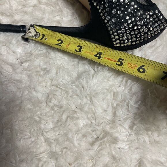 NINA RYOKO FABRIC BLACK CRYSTAL EMBELLISHED SLIP ON HEELS SZ8.5M - Picture 8 of 10